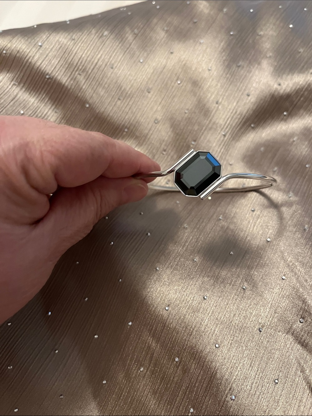Swarovski Silver Bangle with Black Emerald-Cut Crystal